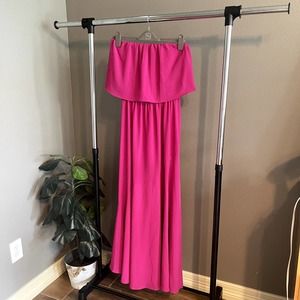 Fab'rik Side Spilt Hot Pink Fuchsia Maxi Dress Size L Bump Friendly